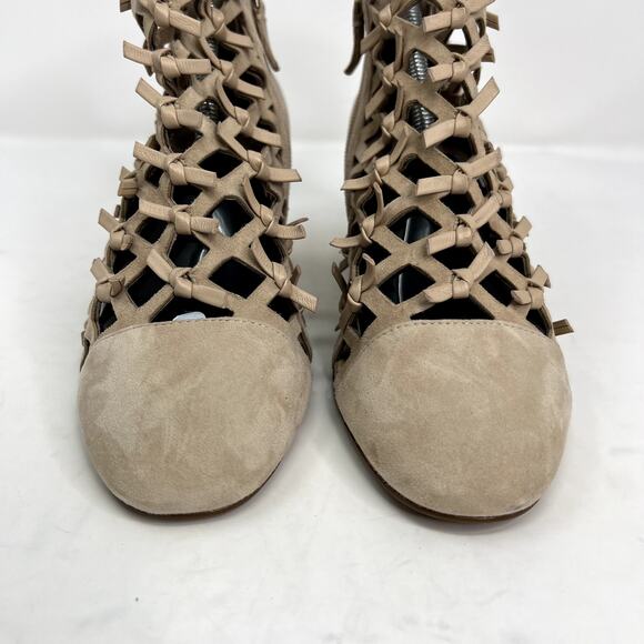 Ceceila New York Nessa Caged Suede Block Heel Booties Nude - Picture 2 of 9